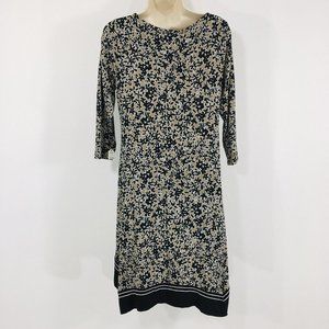 J. Jill Wearever Shift Dress Womens Size XS Tan & Black Border Handkerchief Hem